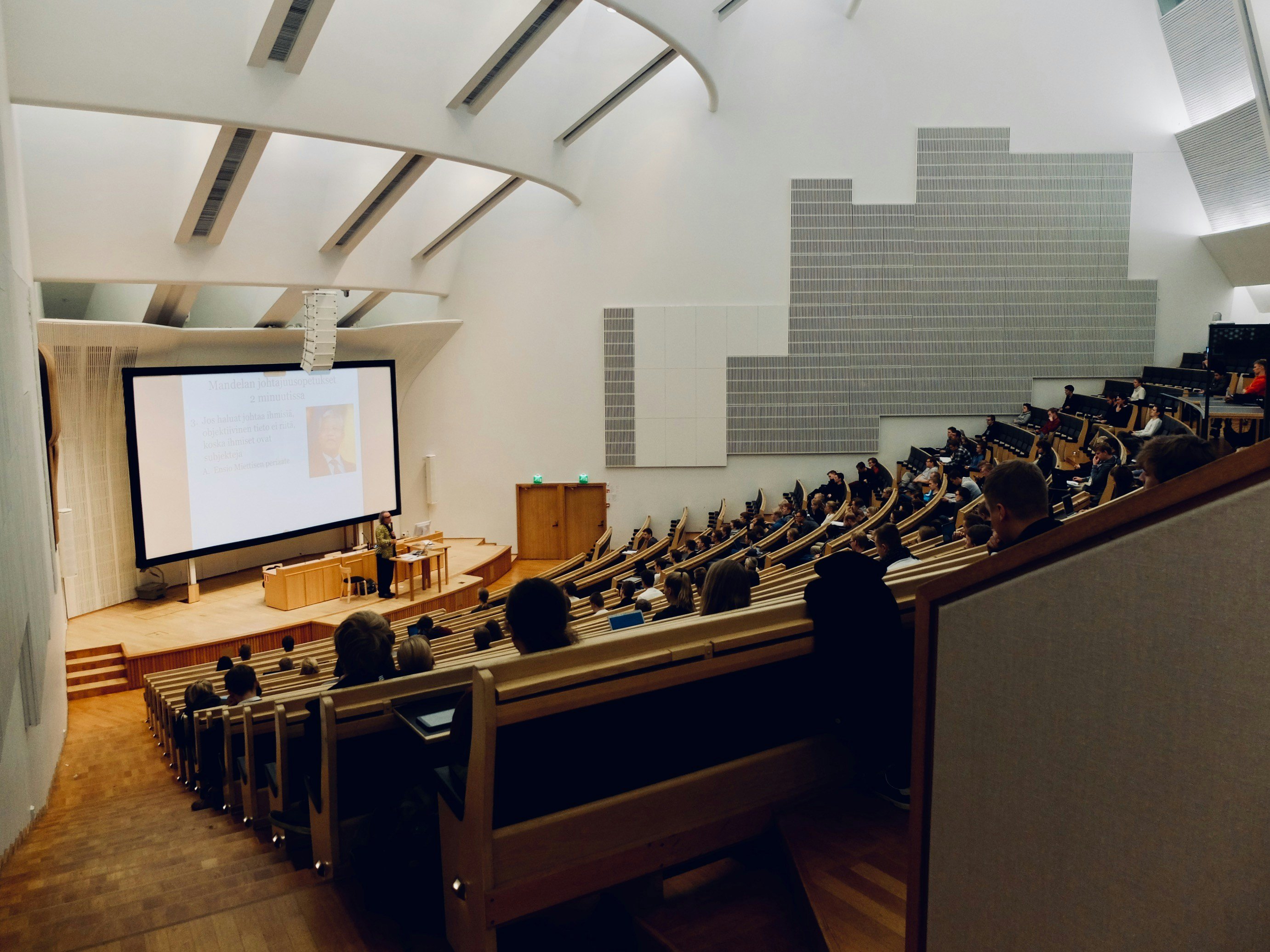 Students in a university lecture hall